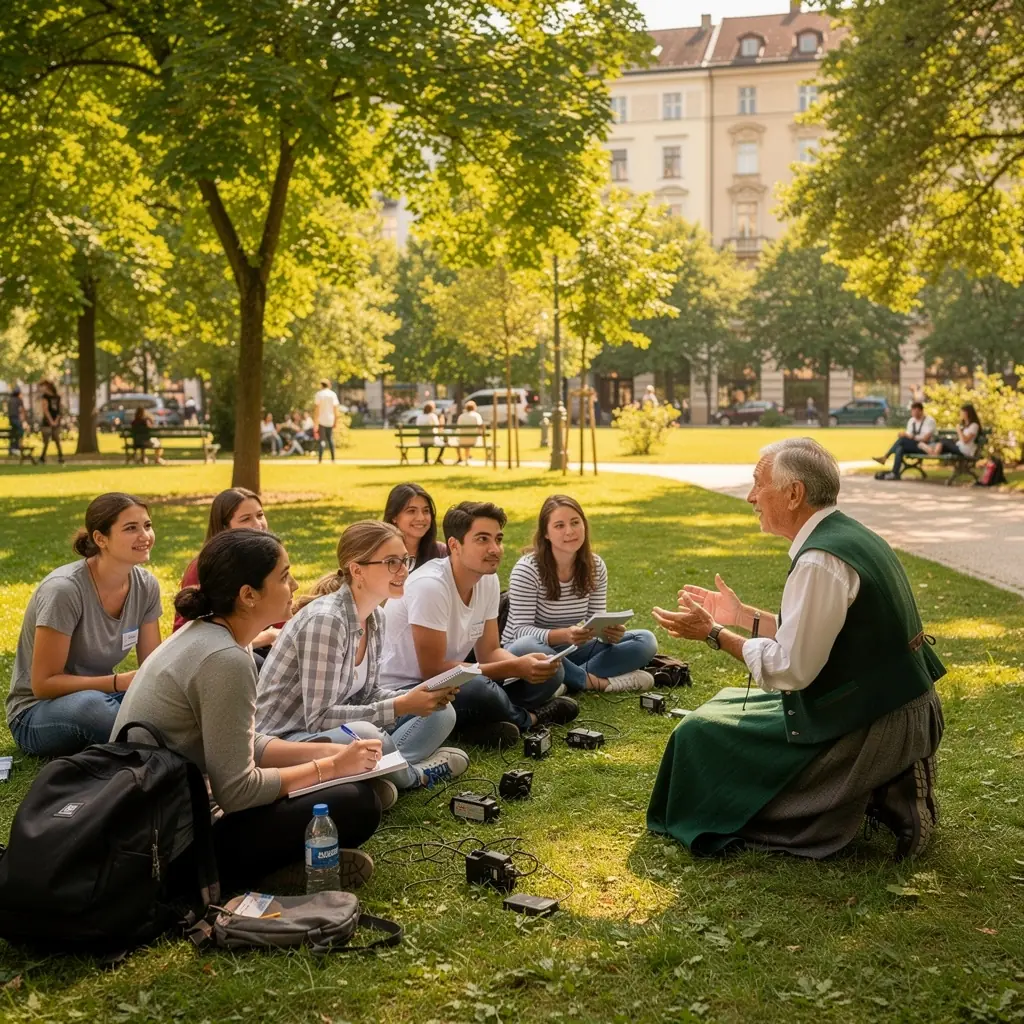 Ein Dozent erklärt die Grundlagen der kulturellen Anthropologie vor einer digitalen Präsentation.